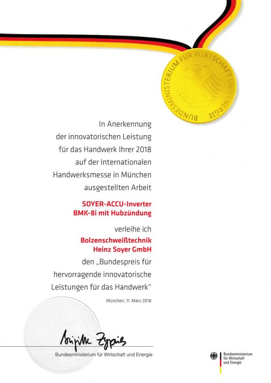 Soyer Urkunde Bundespreis 2018